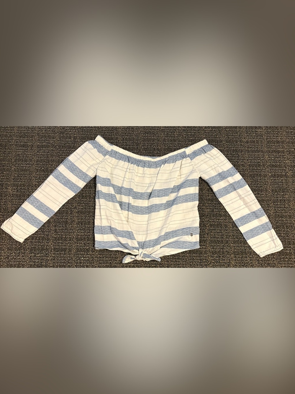 Roxy White and Light Blue Striped Off-Shoulder Crop Top